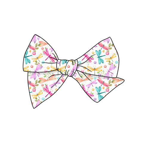 Colorful Dragonflies 5" Pre-Tied Fabric Bow