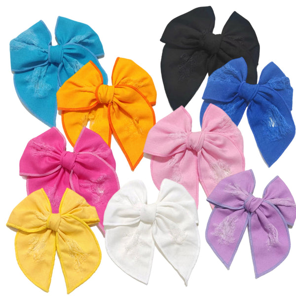 Distressed Black Linen Small Serged Edge Pre-Tied Fabric Bow