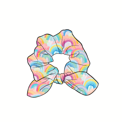 Sky of Rainbows Hand Tied  Knotted Bow Scrunchie