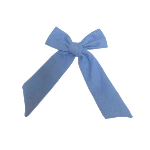Blue Long Tail Linen Bow