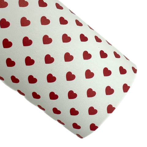 White with Red Hearts Custom Faux Leather