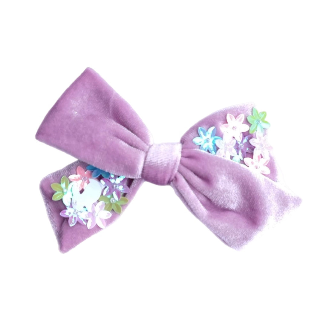 Purple Easter Velvet Sequin Bow