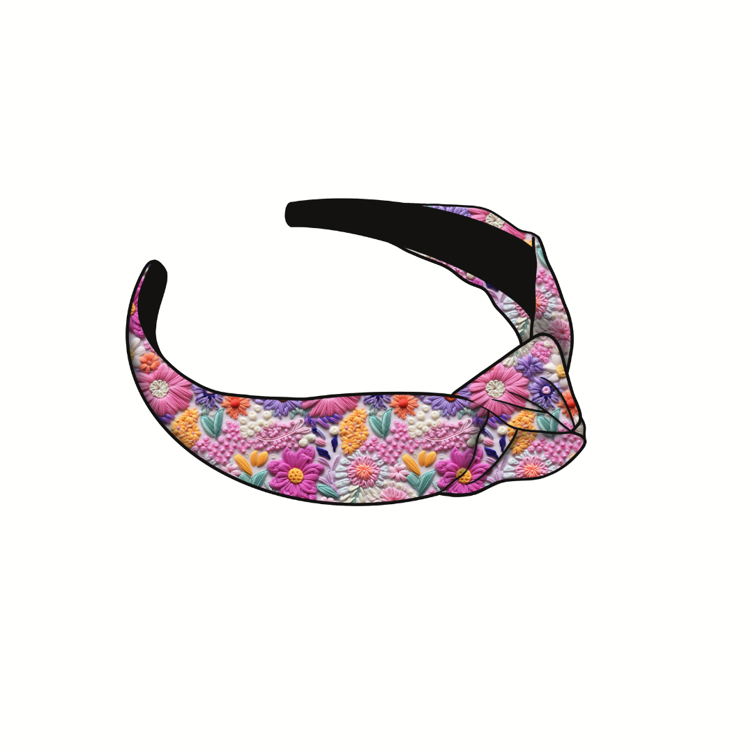 Embroidered Like Colorful Floral Hand Tied Knotted Headband