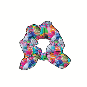 Trolls Hand Tied Knotted Bow Scrunchie