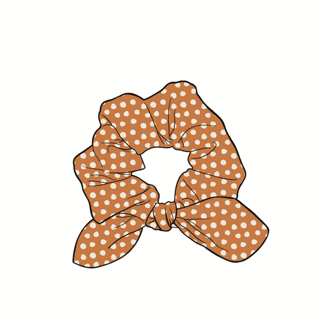 Harvest Orange Dots Hand Tied  Knotted Bow Scrunchie