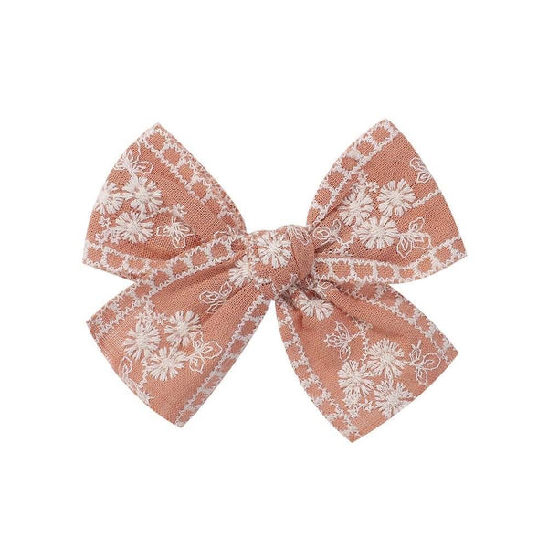 3.5" Pre-Tied Linen Embroidered Fabric Bow