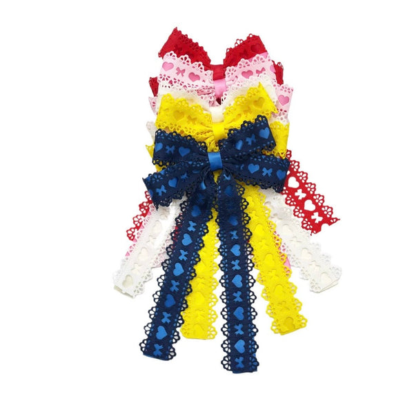 5.5in Blue Lace Trim Ribbon Bow