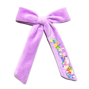 Purple Long Tail Sequin Bow