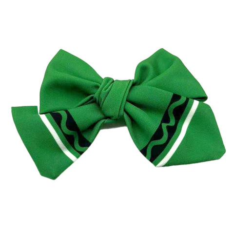 Green Crayon 5" Pre-Tied Fabric Bow