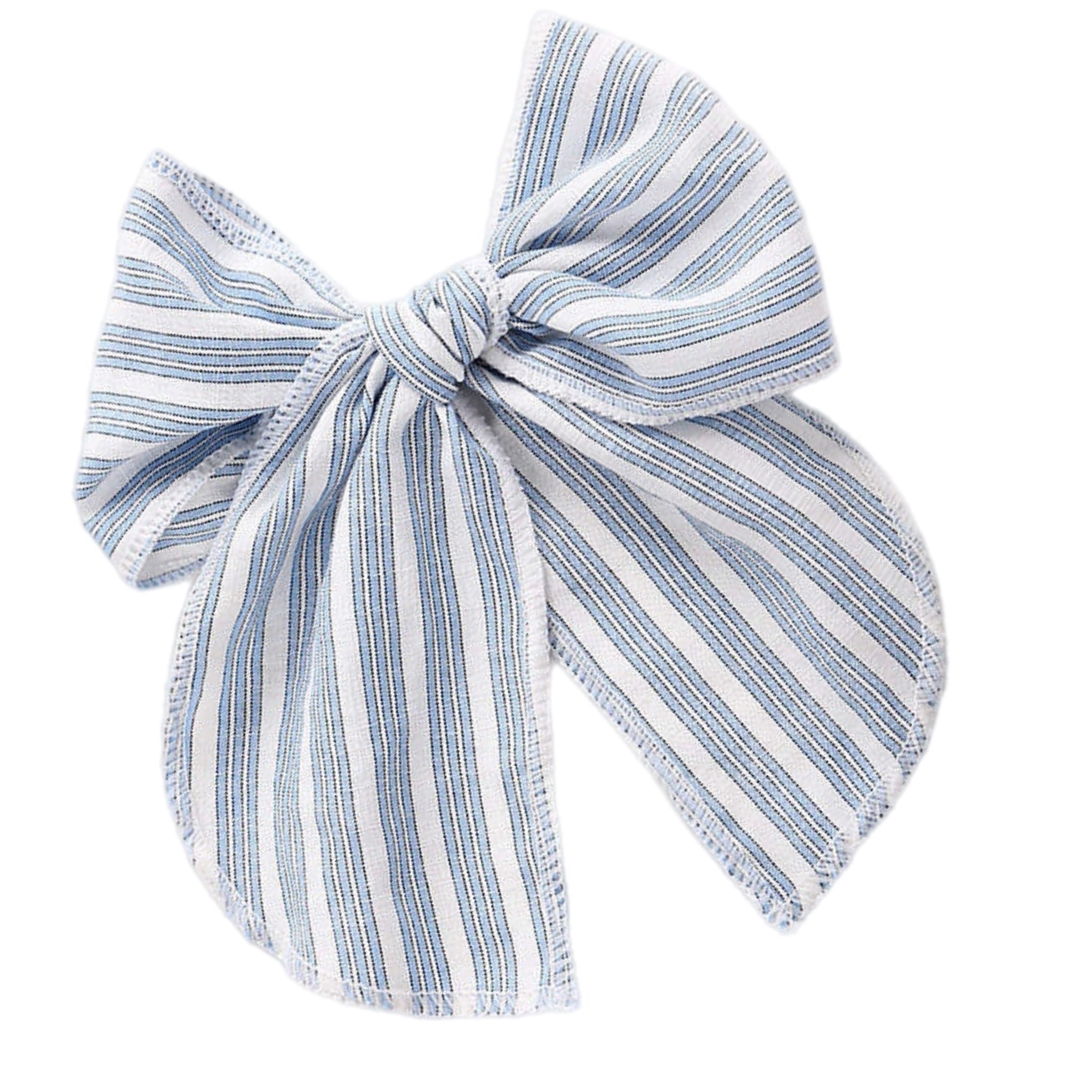 Denim Pin Stripe Large Serged Edge Pre-Tied Fabric Bow