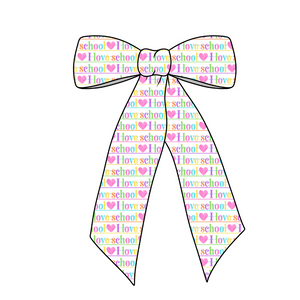 I Love School Long Tail Fabric Bow