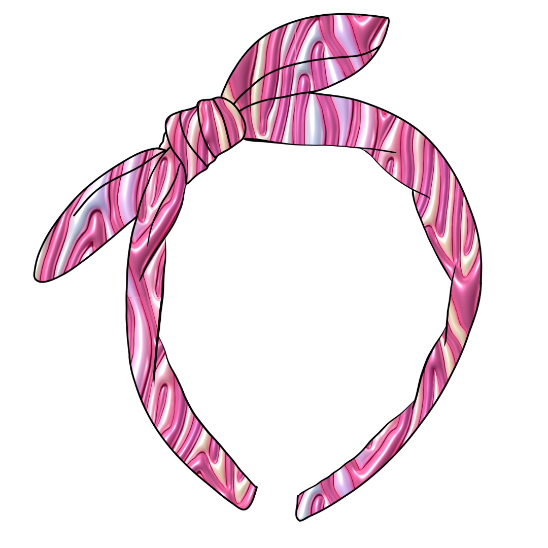 Pink Zebra 3D Puff Like  Hand Tied Knotted Bow Headband