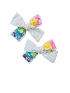 Rainbow Linen Sequin Bow