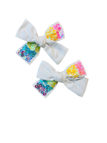 Rainbow Linen Sequin Bow