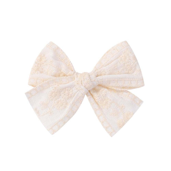 3.5" Pre-Tied Linen Embroidered Fabric Bow