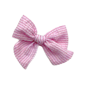 Light Pink Stripe Seersucker  5" Pre-Tied Fabric Bow