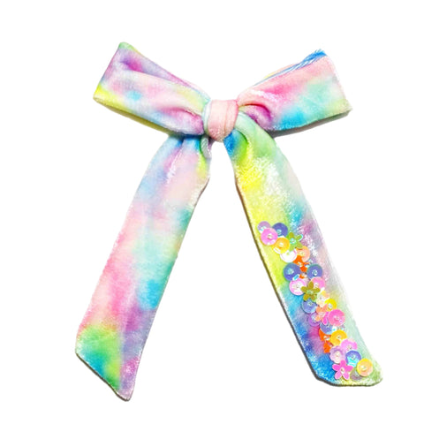 Tie-Dye Long Tail Sequin Bow
