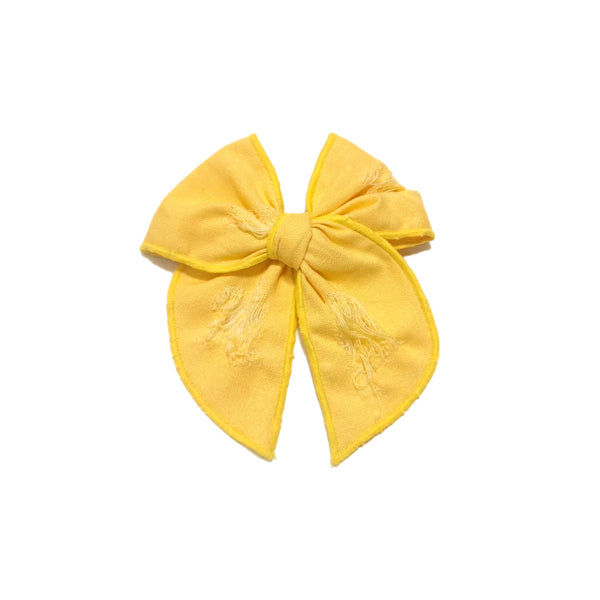 Distressed Sunflower Yellow Linen Small Serged Edge Pre-Tied Fabric Bow