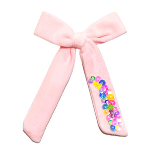 Light Pink Long Tail Sequin Bow
