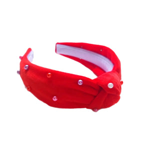 (Pre-Order) Red Velvet Pearl Knotted Headband