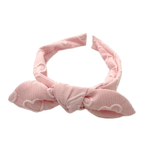 Pink Hearts Hand Tied Knotted Bow Headband