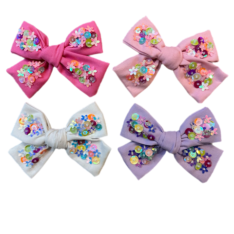 Flower Sequin LINEN Sequin Bow