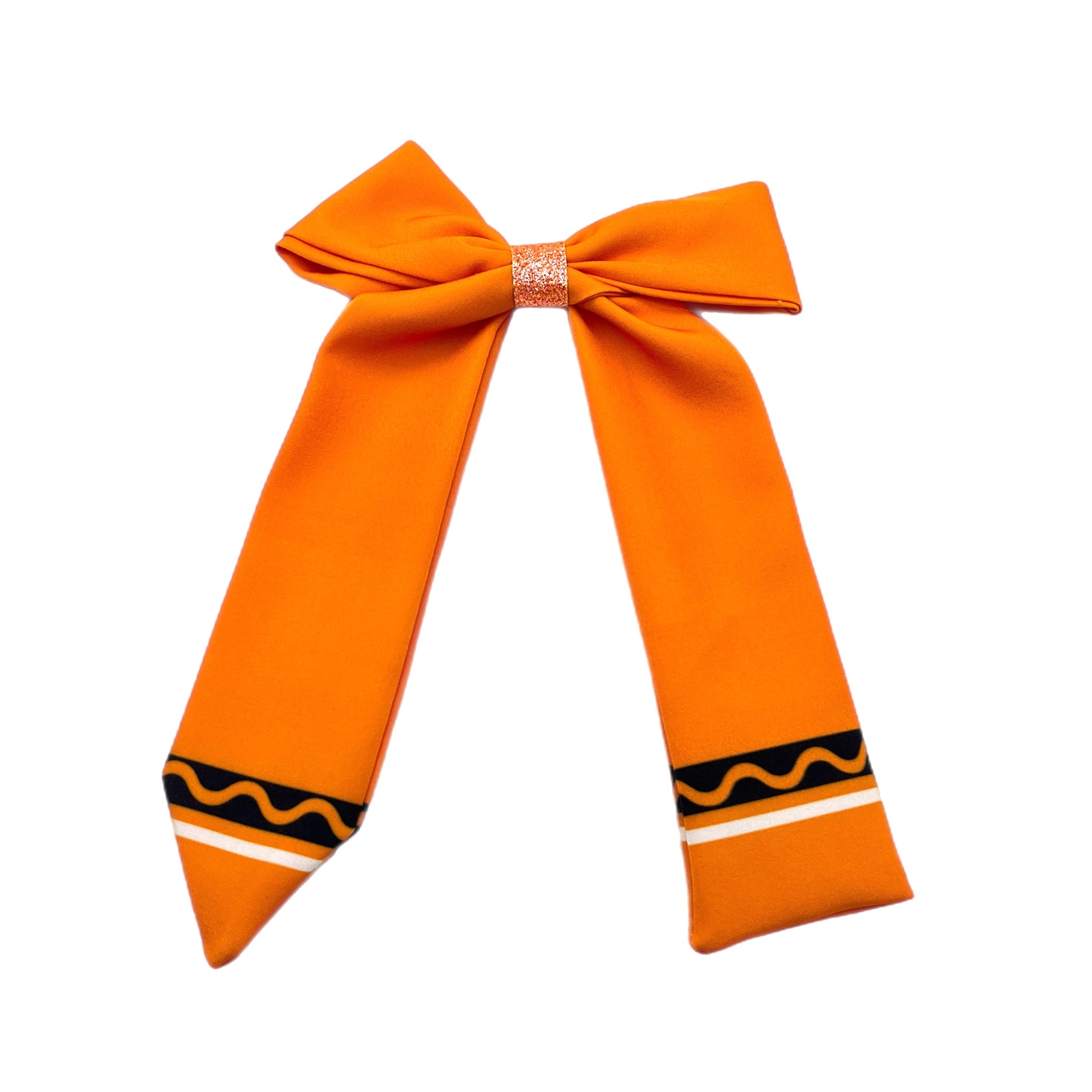 Orange Crayon Long Tail Fabric Bow