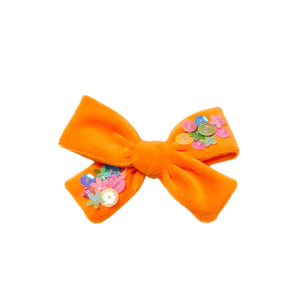 Orange Velvet Sequin Bow (2 sides)