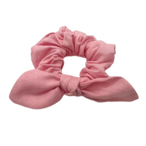 Light Pink Linen Hand Tied  Knotted Bow Scrunchie