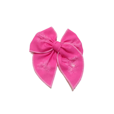Flamingo Pink Distressed Linen Small Serged Edge Pre-Tied Fabric Bow