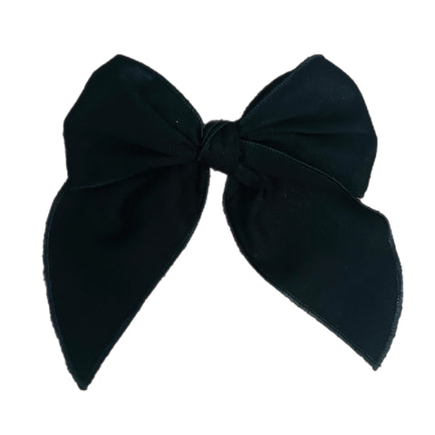 Black Linen Large Serged Edge Pre-Tied Fabric Bow