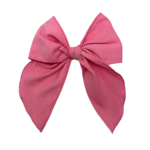 Pink Corduroy Large Serged Edge Pre-Tied Fabric Bow