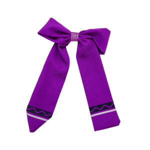 Purple Crayon Long Tail Fabric Bow