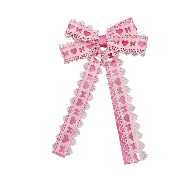 5.5in Pink Lace Trim Ribbon Bow