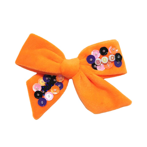 (Pre-Order) Orange Halloween Velvet Sequin Bow