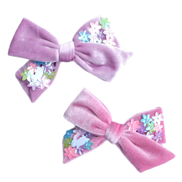 Purple Easter Velvet Sequin Bow