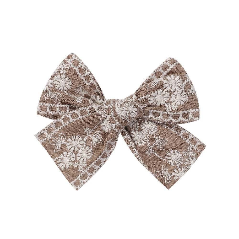 3.5" Pre-Tied Linen Embroidered Fabric Bow