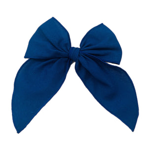 Royal Blue Linen Large Serged Edge Pre-Tied Fabric Bow