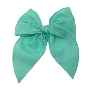 Mint Linen Large Serged Edge Pre-Tied Fabric Bow