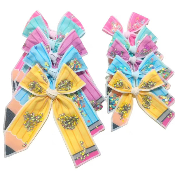 Blue Pencil Serged Edge Shaker Bow