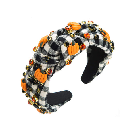 (Pre-Order) Buffalo Plaid & Pumpkins Luxury Knotted Headband
