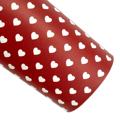 Red with White Hearts Custom Faux Leather
