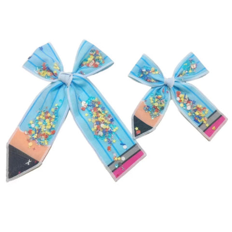 Blue Pencil Serged Edge Shaker Bow