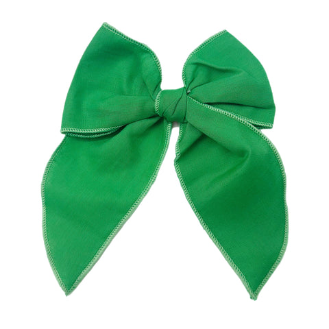 Green Linen Large Serged Edge Pre-Tied Fabric Bow