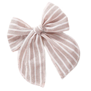 Light Pink Pin Stripe Large Serged Edge Pre-Tied Fabric Bow