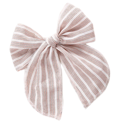 Light Pink Pin Stripe Large Serged Edge Pre-Tied Fabric Bow