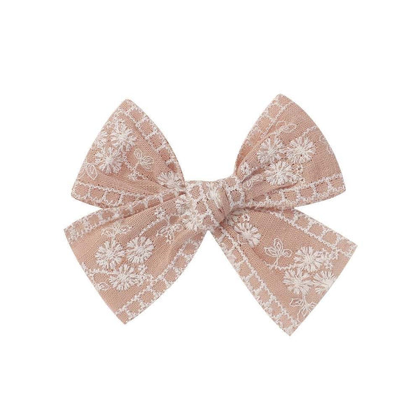 3.5" Pre-Tied Linen Embroidered Fabric Bow