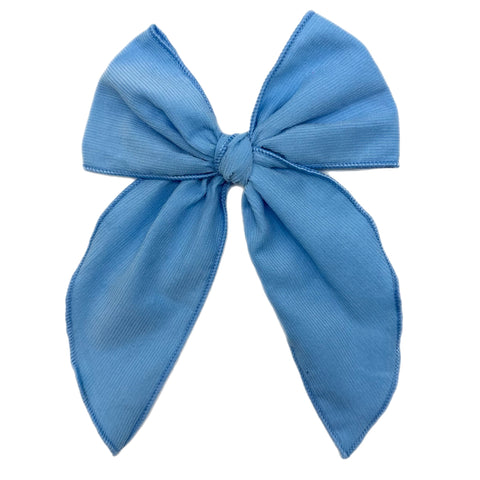 Winter Blue Corduroy Large Serged Edge Pre-Tied Fabric Bow