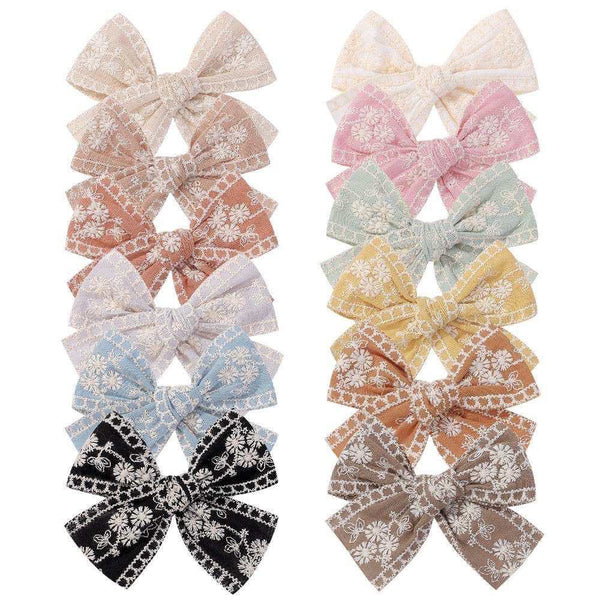 3.5" Pre-Tied Linen Embroidered Fabric Bow