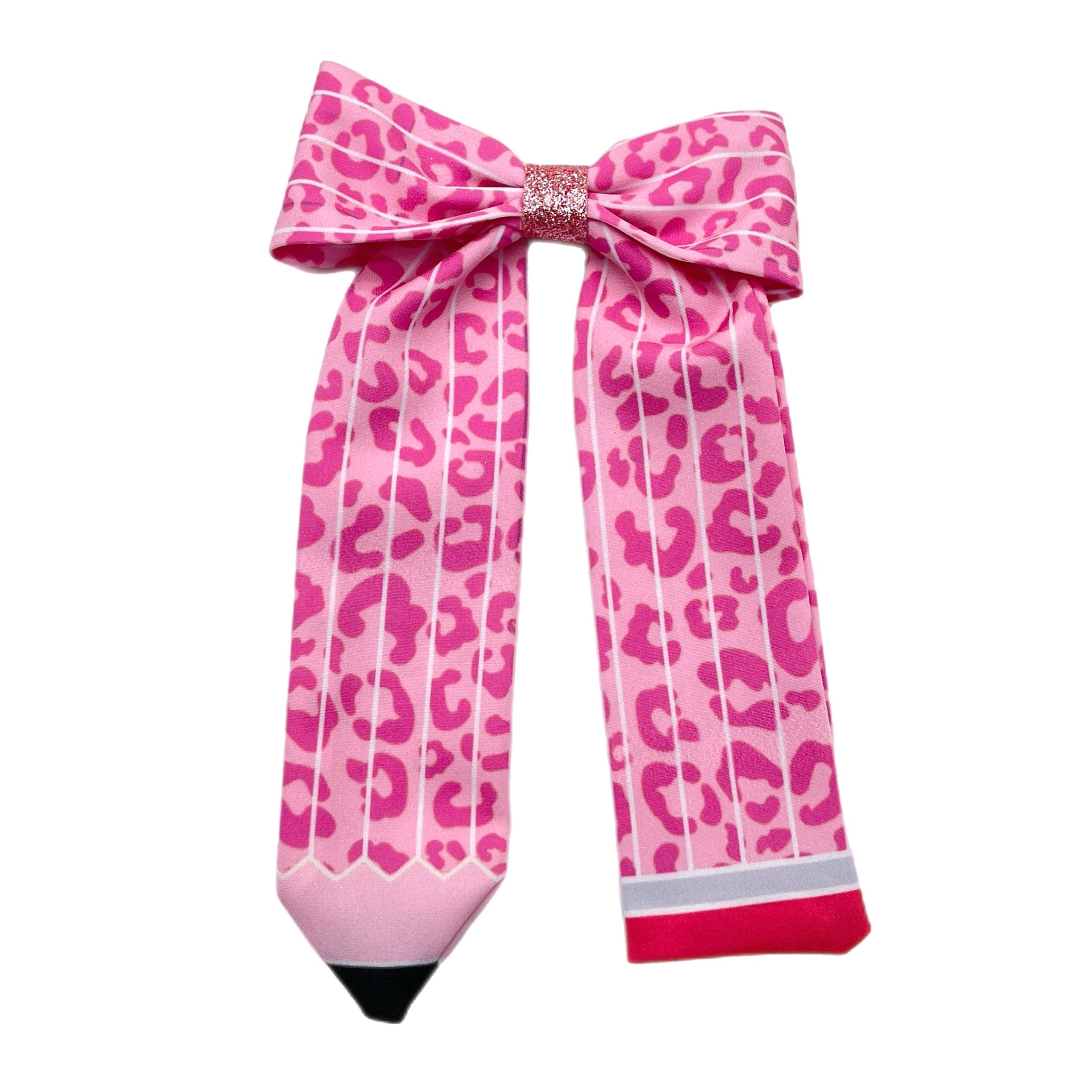 Pink Leopard Pencil Long Tail Fabric Bow